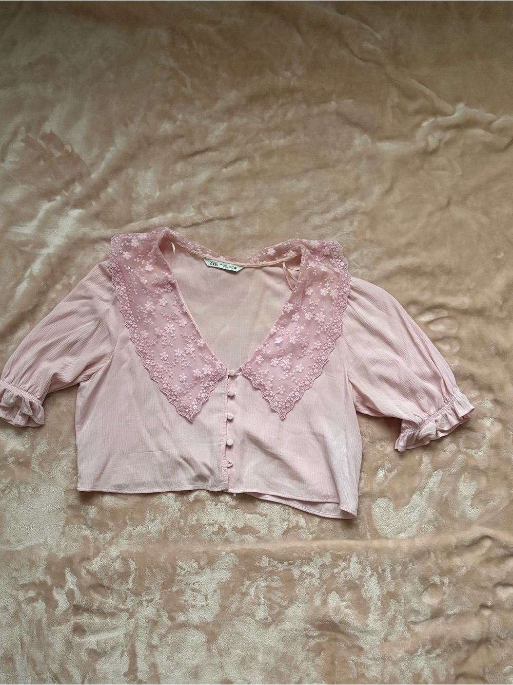 ZARA Delicate Pink Lace-Collar Women's Top